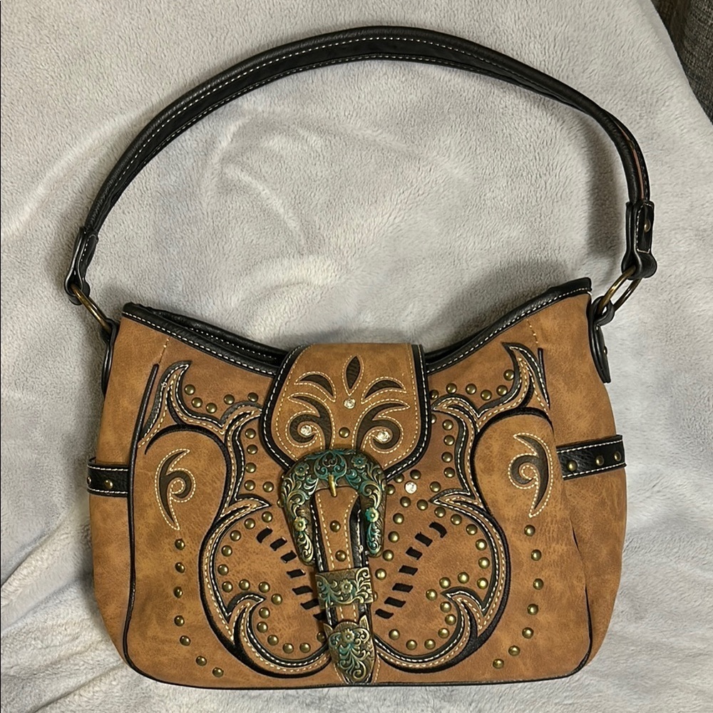 Western Bronze Floral Buckle Conceal Carry  Shoulder Bag